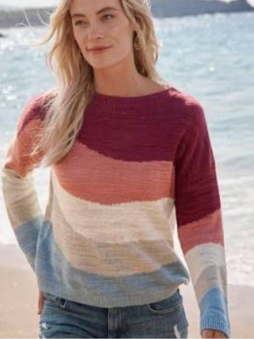 Women’s Multi-Color Striped Knit Sweater - Casual Crewneck - M
